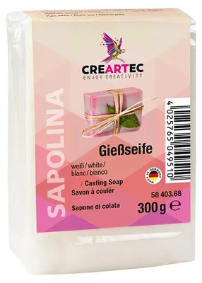 Produktbild von CREARTEC vegane Gießseife in Weiß - 300g - zum Herstellen eigener Seifen - Einfärbbar und mit Duftöl mischbar