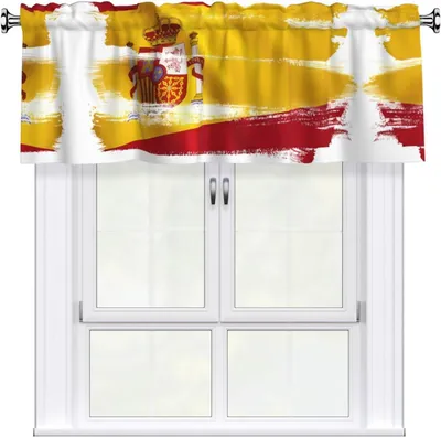 Produktbild von Gemusterter Volant mit spanischer Flagge, 137,2 x 45,7 cm, für die einfache Fensterdekoration in Küche, Schlafzimmer und weiteren Räumen