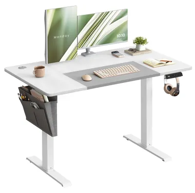 Obrázek produktu pro Výškově nastavitelný stojací stůl s paměťovou funkcí | Bílá a šedá barva | 120x60x72-120 cm
