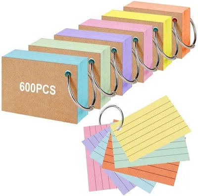 Image de Lot de fiches - 600 pièces en 6 couleurs - 7,4 x 5,2 cm pour l'école et le bureau
