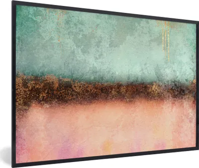 Produktbild von MuchoWow® Gerahmtes Poster Gold - Farbe - Abstrakt - Grün - Rosa 90x60 cm - Poster mit Schwarzem Bilderrahmen Wandposter Rahmen Foto Bilder - Fotorahmen - Foto-Plakat