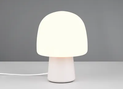 Produktbild von Kleine LED Tischlampe mit Glas Lampenschirm Weiß Fensterbank Pilzlampe 27cm hoch