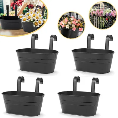 Produktbild von 4 Stück Aufhängen Blumentöpfe, Große Blumentöpfe Hängender Blumeneimer mit Abnehmbarem Haken für Balkon Zaun Garten Heim Dekor