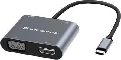 Produktbild von CONCEPTRONIC  4-1 Dock USB-C->HDMI/USB-A/VGA/100WPD  15cm gr