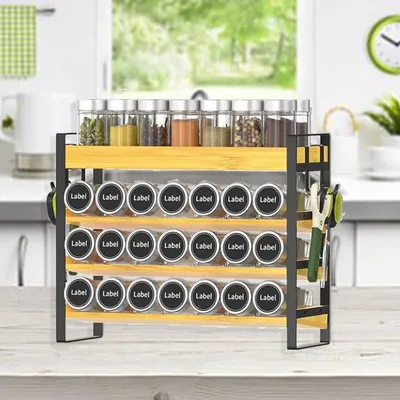 Produktbild von Kräuterregal mit 4 Etagen - Kräuterorganizer für die Küche - 35 Kräuterflaschen