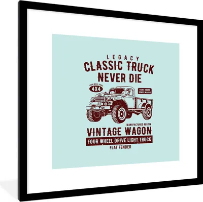 Produktbild von MuchoWow® MuchoWow® Gerahmtes Poster Mancave - Auto - Vintage - Blau 40x40 cm - Poster mit zchwarzem Bilderrahmen - Poster - Plakat im Rahmen