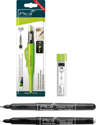 Produktbild von Pica Fine Dry Tieflochmarker + Ersatzminen HB + Permanent Pen Fine schwarz + Permanent Marker weiß Set 4-teilig