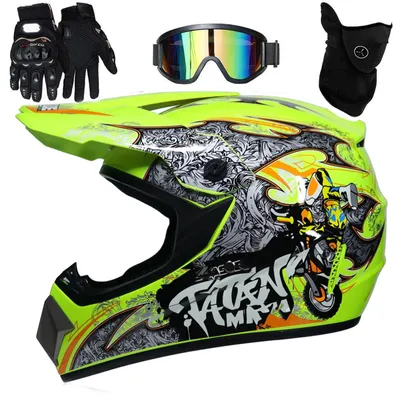 Image de Casque de motocross pour enfants, avec visière de protection et gants
