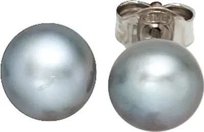 Produktbild von 7-7,5mm Ohrstecker Perlenohrstecker mit Süßwasser Perlen grau 925 Silber