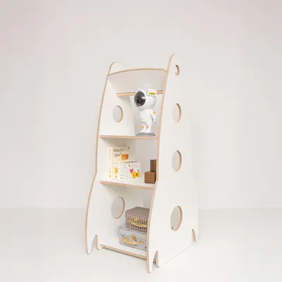 Immagine prodotto di Libreria per bambini a forma di razzo, scaffale in legno Montessori, libreria con ripiani, organizzatore di libri e giocattoli 100% ECO,  EU