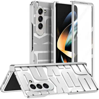 Obrázek produktu pro Pouzdro pro Samsung Galaxy Z Fold 5, galvanizované průhledné pouzdro s ochranou displeje a pantu Stříbro