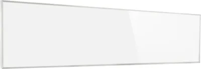 A long, thin, white infrared heater with a silver frame, shown from a slight diagonal angle against a white background.