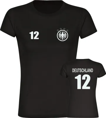 Produktbild von multifanshop Damen T-Shirt - Deutschland - Adler Retro Trikot 12, schwarz, Größe 3XL