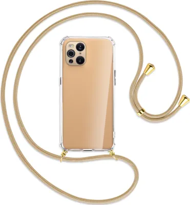 Produktbild von Handykette Backcover-Schutzhülle mit Band (Metall goldfarben) für Oppo Find X3 Pro - caramel