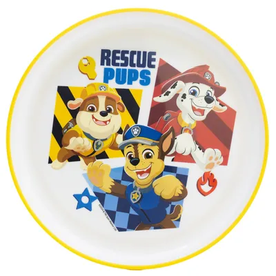 Immagine prodotto di Piatto per bambini riutilizzabile bicolore con fondo antiscivolo, Paw Patrol