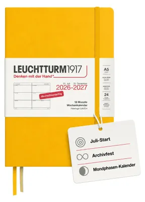 Obrázok produktu pre Kalendár LEUCHTTURM1917 týždenný, rok 2027, formát stredný (A5) - nemecká verzia, motív slnečnice, pevná väzba