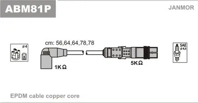 Produktbild von JANMOR ABM81P Zündkabelsatz Zündleitungssatz für VW Golf IV Schrägheck (1J1) Golf IV Variant (1J5) PASSAT Variant (3B5) Bora Limousine (1J2)