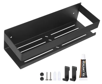 Productafbeelding van Doucheplank zonder boren, 30 cm, roestvrij staal, zwart, met 2 haken