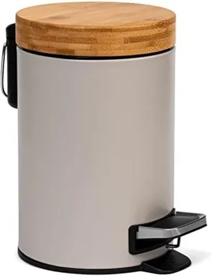 Produktbild von PromoHome® Badeimer - 3L Bambus Design mit sanft schließendem Deckel - Hellgrau