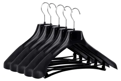 Produktbild von Schwarze Kunststoff-Kleiderbügel für Anzüge und Hosen - Set mit 5 Stück