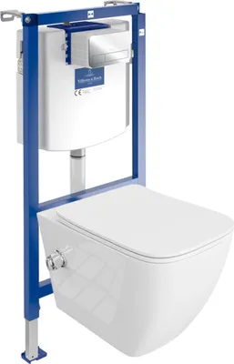 Produktbild von Villeroy&Boch ViConnect H112 Vorwandelement Unterputz WC mit Bedienplatte + Wand Hänge Tiefspül WC Parana Weiß  Spülrandlos | WC Komplettset |