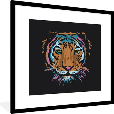 Produktbild von MuchoWow® MuchoWow® Gerahmtes Poster Tiger - Gemälde - Kopf 40x40 cm - Poster mit zchwarzem Bilderrahmen - Poster - Plakat im Rahmen