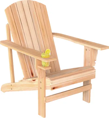 Zdjęcie produktu dla Outsunny Adirondack Krzesło ogrodowe z uchwytem na kubek Leżak ogrodowy Krzesło balkonowe Drewno lite Naturalne 72 x 95 x 93 cm