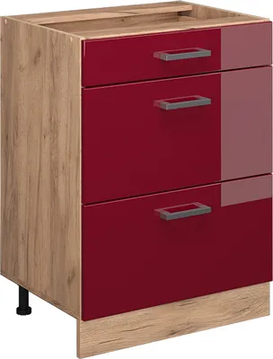 Produktbild von Küchenunterschrank Vicco R-Line Rot Hochglanz 60 cm mit Schubladen, ohne Arbeitsplatte, Model 37475