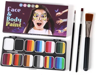 Image de YDuupxe Aquarelle Palette Set Professionnel Visage Split Gâteau avec pinceau Pochoirs & Autocollants Kit Peinture Visage Pochoir Peinture Corporelle Professionnelle Pinceau (G-2)