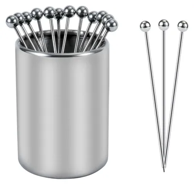 Cocktailspieß-Set, 12 Edelstahlspieße mit Halter, 10,5 cm