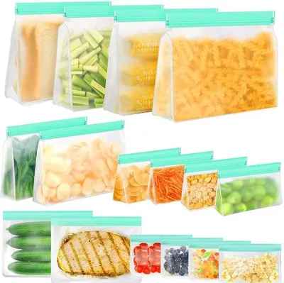 Obrázek produktu pro Opakovaně použitelné sáčkové tašky z PEVA, 9 kusů, na ovoce, zeleninu a svačiny