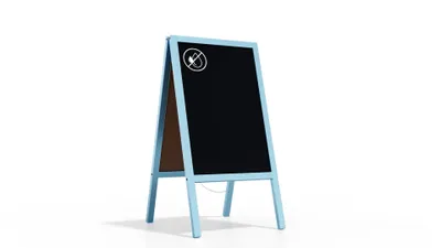 Produktbild von Kundenstopper mit blauem Holzrahmen 118x61cm, Werbetafel, Gehwegaufsteller, Aufsteller, Straßenreiter, Kreide