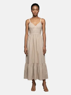 Produktbild von Damen Casual Kleid Viskose, Polyester, Polyamid, Midi-Schnitt Taupe UNICA VS 70-Taupe