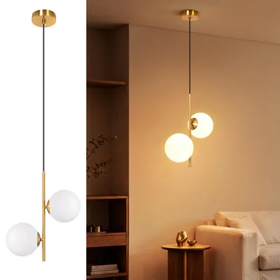 Produktbild von ZMH Pendelleuchte Wohnzimmer 150cm Gold Hängelampe 2 Flammig Esstisch Modern Glas Hängeleuchte für Esszimmer Schlafzimmer Küche G9 Küchenlampe