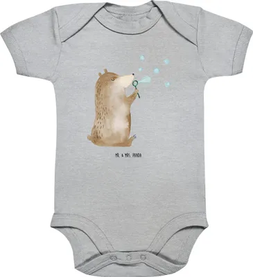 Produktbild von Mr. & Mrs. Panda Babybody Bär Seifenblasen 12. - 18. Monat - Heather Grey - Geschenk, Kurzarmbody, Lustig Sein Glücklich Traurig Happy, Babystrampler, Strampler Baby