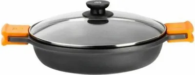 Produktbild von BRA Efficient | Niedriger Kochtopf mit Glasdeckel und Silikongriffen, 24 cm, für alle Herdarten einschließlich Induktion geeignet, PFOA-frei
