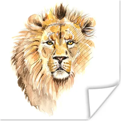 Produktbild von MuchoWow® Poster Illustration - Löwe - Braun 50x50 cm - Wohnzimmerdekoration