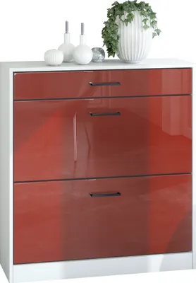 Produktbild von Vladon Schuhschrank Schuhkipper Elvas 89 x 95,5 x 27 cm, Germany, Korpus in Weiß matt, Front in Bordeaux Hochglanz | Große Farbauswahl