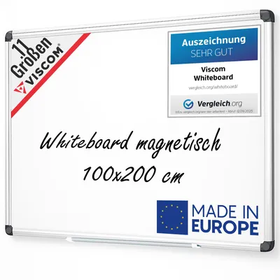 Produktbild von VISCOM Whiteboard magnetisch - 100 x 200 cm - Magnettafel in 8 Größen - Magnetwand kratzfest & beschreibbar - mit Aluminium-Rahmen