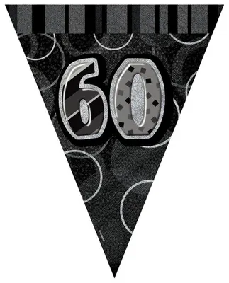 Produktbild von 60. Geburtstag Wimpel Girlande Schwarz Silber