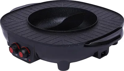 Produktbild von 2-in-1 Elektrogrill mit Hot Pot - Tischgrill und Suppentopf - 2000 W - Glasdeckel - Für Familie & Party - Schwarz