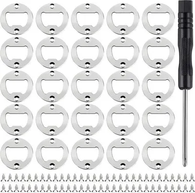 Produktbild von 25tlg. DIY-Set mit 25 Edelstahl-Fleschenöffnern, Schrauben und Metall-Schraubendreher
