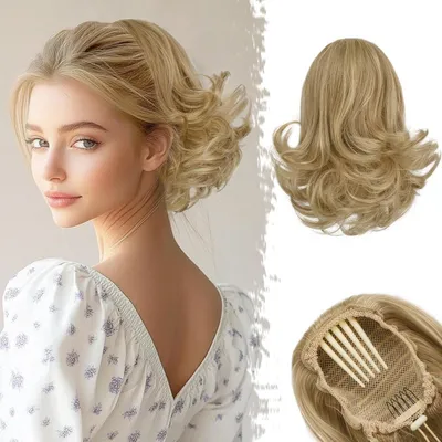 Produktbild von BARSDAR 25cm Golden Blond Highlights Pferdeschwanz Haarteil Synthetisch