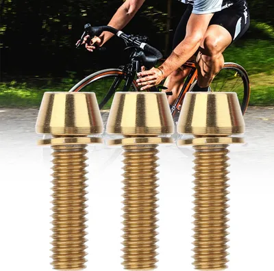 Produktbild von 3 sztuki Śruby wspornika kierownicy roweru, stop tytanu M6x20mm, wytrzymałe, z owalnym łbem, do kierownic rowerów szosowych i akcesoriów, złote