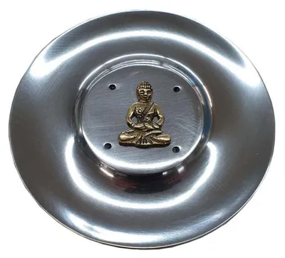Produktbild von Räucherstäbchenhalter "Buddha" Messingrelief auf Metall rund 10 cm