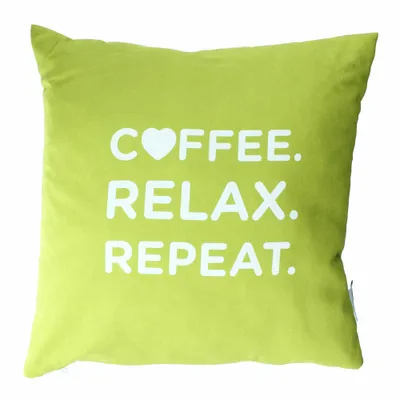 Produktbild von Nescafé Dolce Gusto Kissen mit Schriftzug Coffee Relax Repeat, Polyester, Hellgrün, ca. 40 x 40 cm