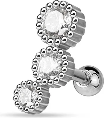 Produktbild von viva-adorno 1,2mm Helix Piercing 3 Kristalle rund Stecker Cartilage Ohrpiercing Knorpelpiercing 316L Chirurgenstahl Z515.D5silber