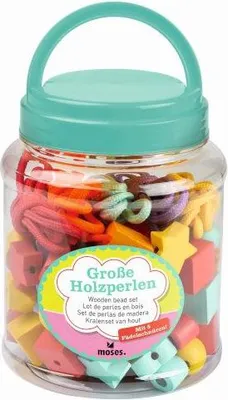 Produktbild von Moses Fädel-Bastelset für Kinder ab 3 Jahre, 75 Holzperlen Pastell-Regenbogen, 5 Schnüre