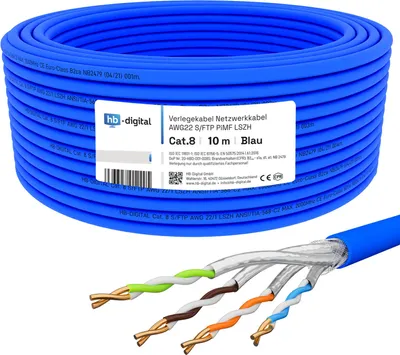 Produktbild von hb-digital CAT.8 Installationskabel 10m Verlegekabel max. 2000 MHz S/FTP AWG22 LSZH blau
