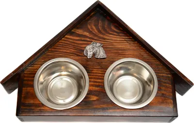 Immagine prodotto di Lakeland Terrier - Supporto in legno con ciotole per cani, ciotole decorative per cani, regalo per l'adozione di un cane del marchio Art-Dog
